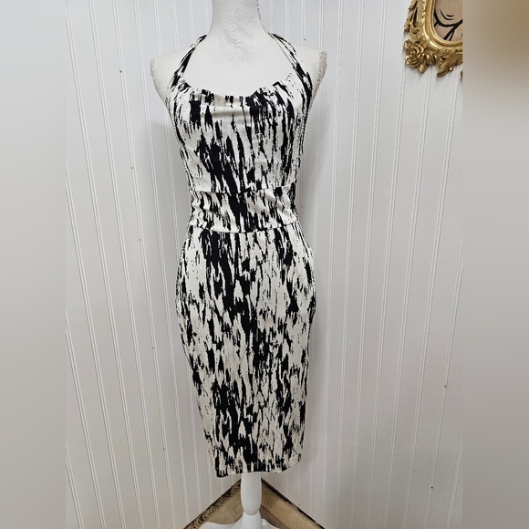 Elegant Black and White Patterned Dress Ann Taylor Halter 2 - Picture 1 of 4